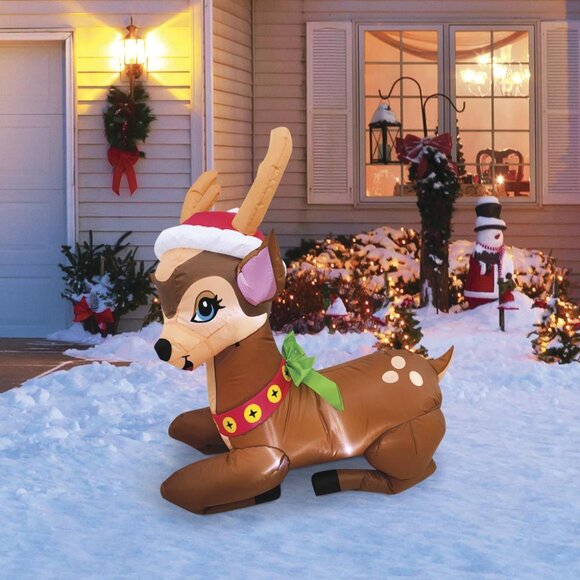 4 Ft LED Reindeer LED Light Up Inflatable Christmas Vintage Holiday Decor New - Picture 1 of 11